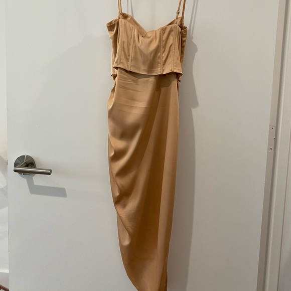 OhPolly A MINUTE PAST MIDNIGHT Cowl Neck Midi Dress In Beige - Picture 8 of 16